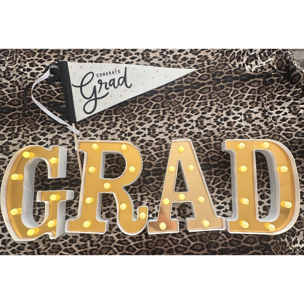 Gold Graduation GRAD Light Up LED Letters Table Decor + Congrats Grad Pennant - Picture 6 of 16